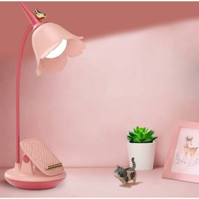 Lampe de bureau - PZCC - PZCC - Rose - Rechargeable USB - Col de cygne réglable 360°