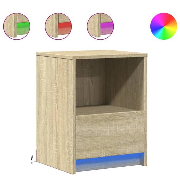 En solde Cabinet de chevet(1 pc) - UU - Armoire/Table de lit - avec lumières LED chêne sonoma L4816