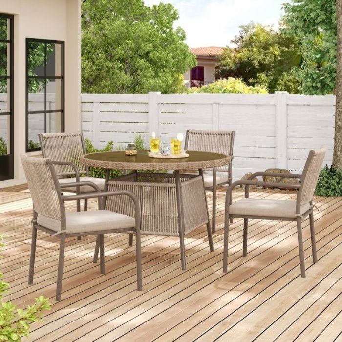 Salon de Jardin extérieur en rotin 4 Places Table et chaises de Jardin extérieur avec Table Ronde en Verre
