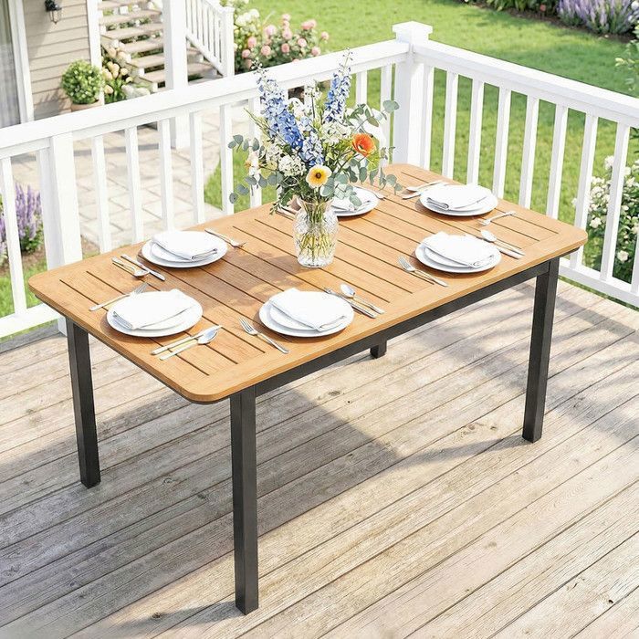Table de Jardin Rectangulaire en Bois Composite Cadre en Métal et Plateau à Lattes 127x70cmMarron【chaises non comprises】