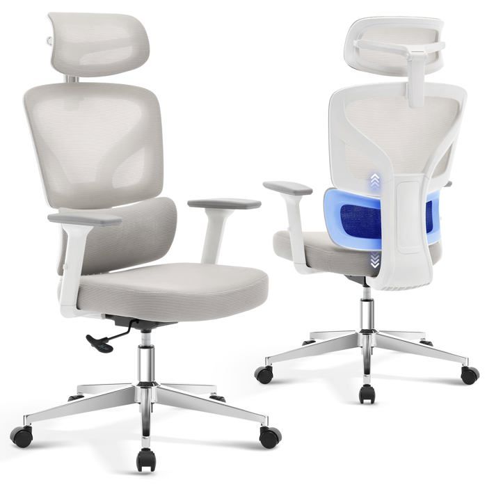 Chaise de bureau ergonomique - LUNSY - Rembourrage moelleux - Soutien lombaire intégré - Maille respirante