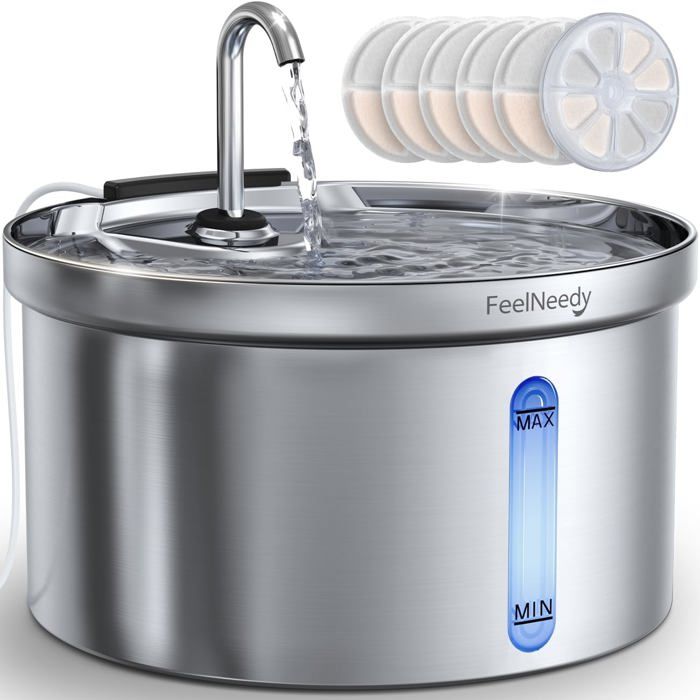 Fontaine chat inox 35 L ultra-silencieuse filtration 3 étapes 6 filtres inclus adaptateur USB distributeur silencieux