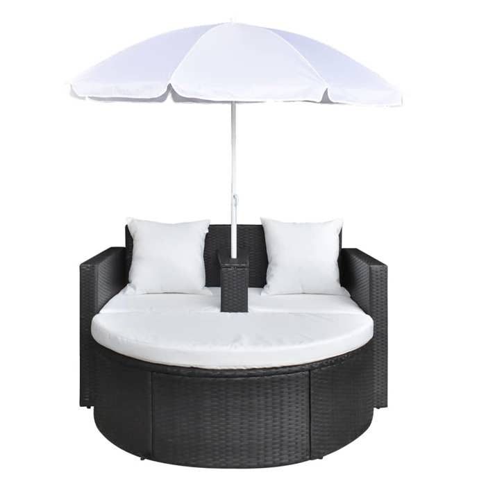 Magnifique Lit de jardin avec parasol - KEETHE - décor Transat de jardin - Noir Résine tressée 3277864