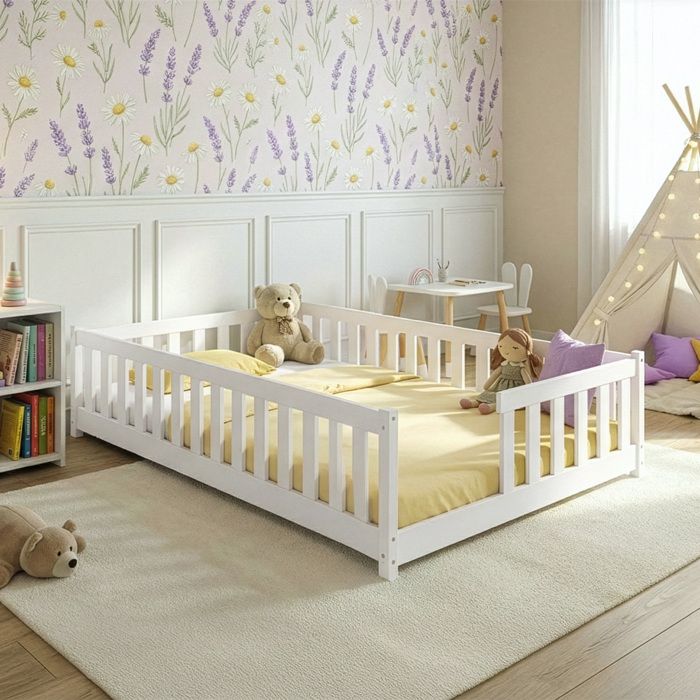 Lit au sol Petits-meubles - Théa - 208 x 127 x 45cm - Blanc Lit au sol Petits-meubles - Théa - 208 x 127 x 45cm - Blanc