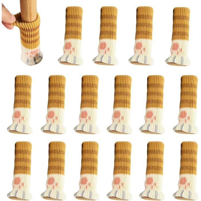 Protecteurs de pieds de meuble motif patte de chat jaune pour salon salle à manger