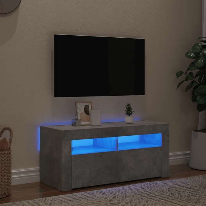 Gris Cabinet TV - Meuble TV pour Télévision - 1 PC - avec lumières LED - Montage facile - gris béton 90x35x40cm94279643291
