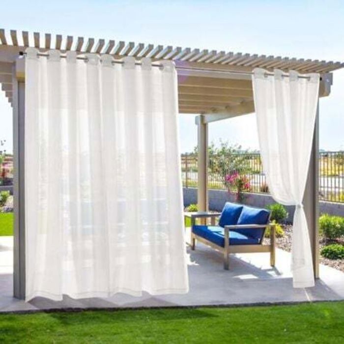 Lot de 2 rideaux dextérieur résistants aux intempéries pour portes-fenêtres 134 x 210 cm blanc