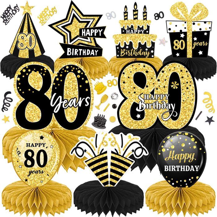 10 Centres de Table Anniversaire 80 Ans en Nid dAbeille - Décoration de Fête pour Hommes et Femmes