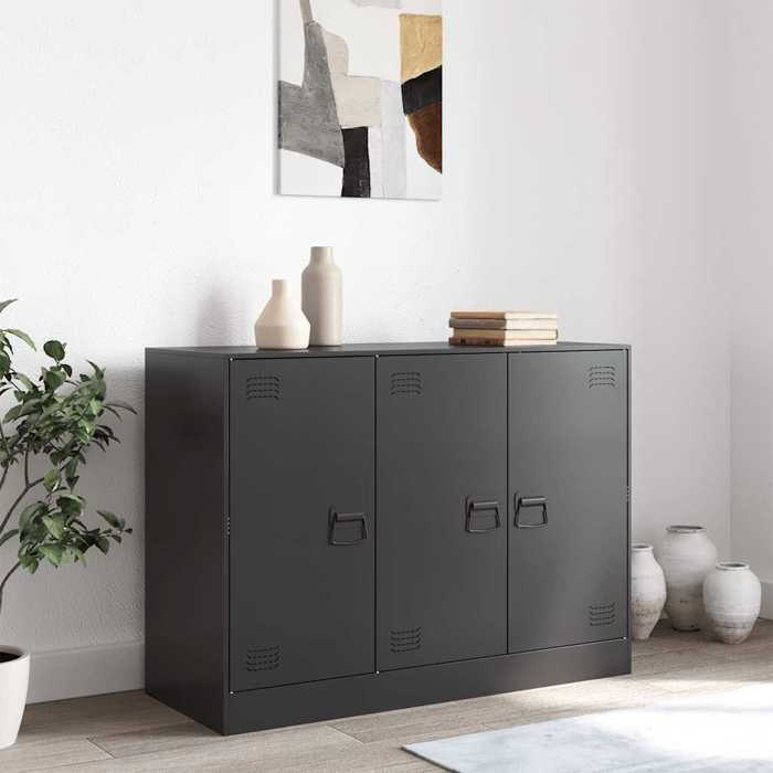 (15207)Commode - contemporain - Buffet rangement - noir 99x39x73 cm acier poid:23.45 kg