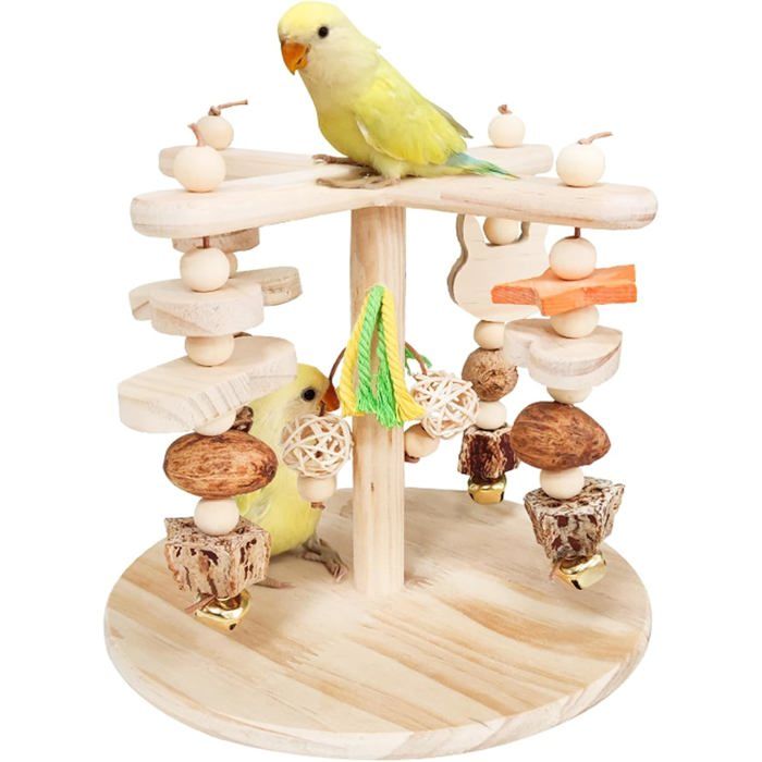 Support de Jeu pour Perroquet - Aire de Jeux pour Oiseaux en Bois avec Perchoirs Rotatifs Jouet à Mâcher Jeu dexercice