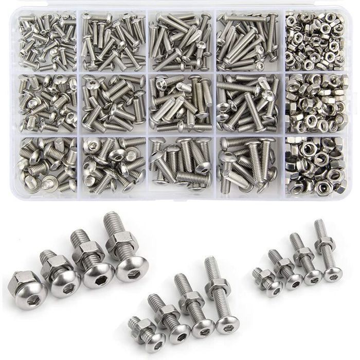 Kit de visserie inox - Acier inoxydable 304 - Résistant à la corrosion - Boîte de rangement compartimentée