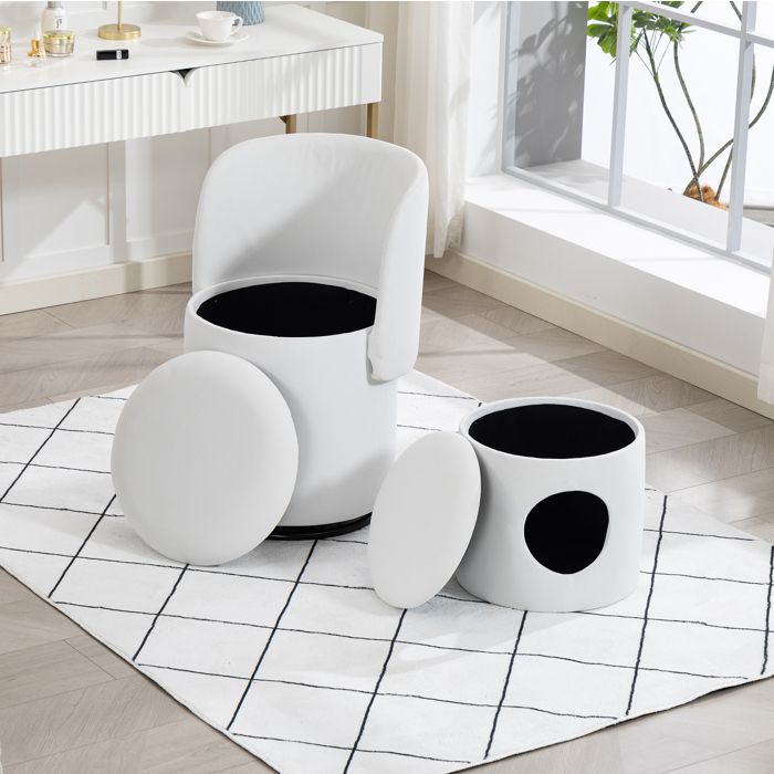 Fauteuil pivotant 360° avec rangement EVRYAE 42 x 42 x 75 cm velours blanc coiffeuse ou salle à manger