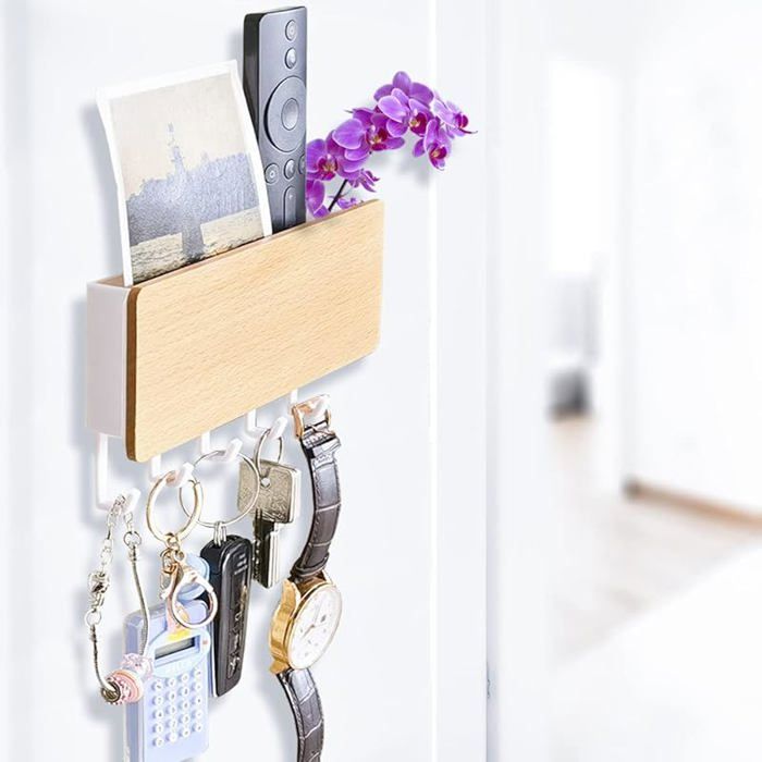 5 crochets pour clés - Facile à installer - Fixation murale - Petit porte-manteau - Porte-lettres - Convient pour les Blanc