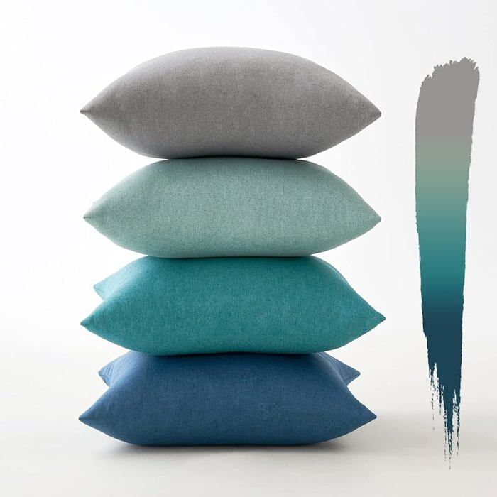 MIU Housse Coussin Exterieur Impermeable Imitation de Lin en Polyester Coussins Canape Bleue Série 50 x 50 cm (Lot de 4)