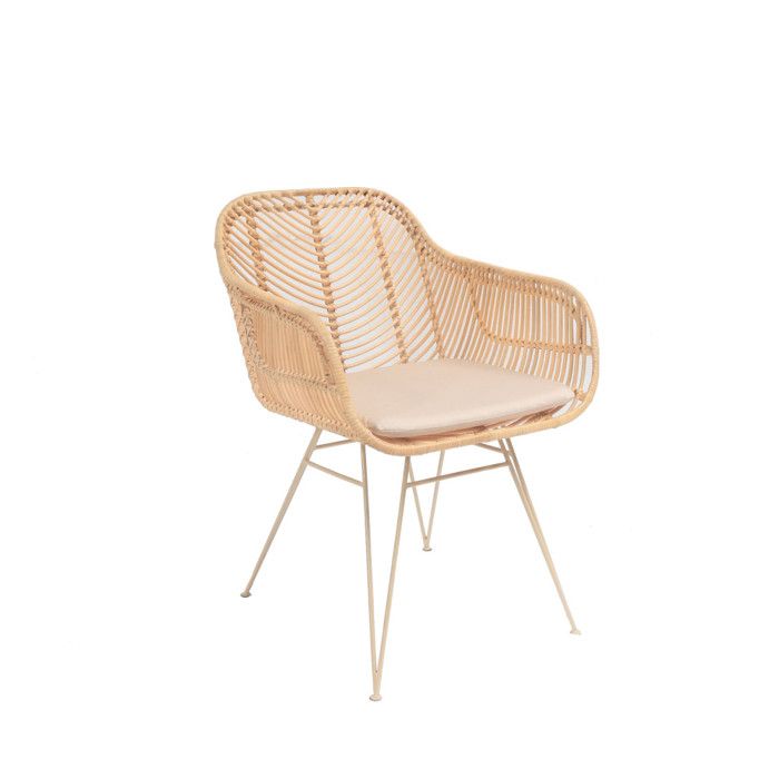 Nunuhai - Fauteuil de table en rotin pieds beiges - Naturel Nunuhai - Fauteuil de table en rotin pieds beiges - Naturel