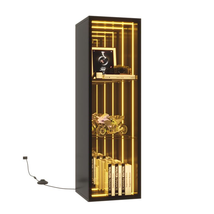 Vitrine dExposition LED - Cabinet en Verre - 30x30x90 cm - Étagères Réglables - 3 Compartiments - Meuble de Salon - Noir