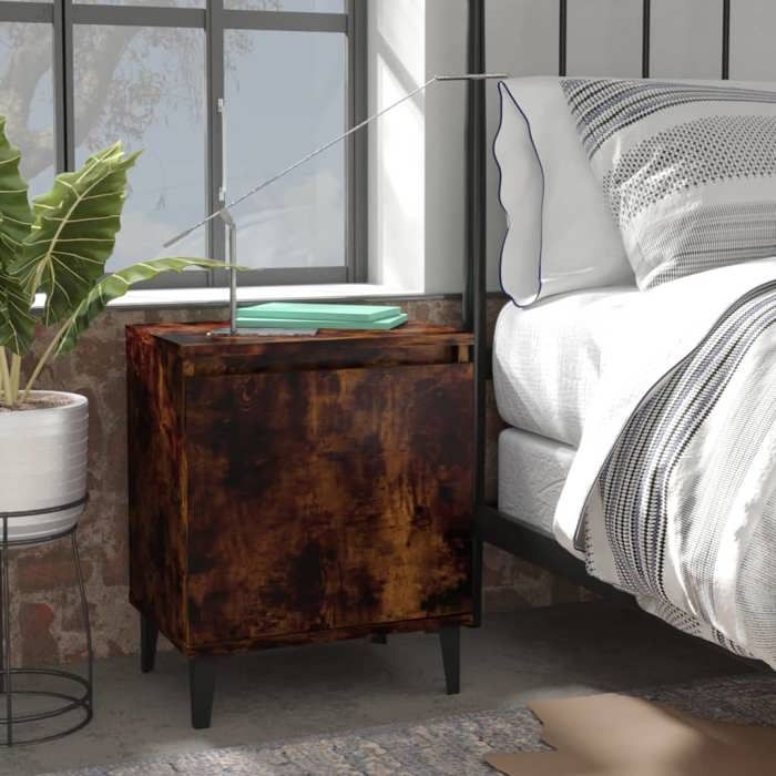 Armoire de chevet (1 pc) - vidaxl - Table de lit - métal - chêne fumé - 40 x 30 x 50 cm@lfj88u