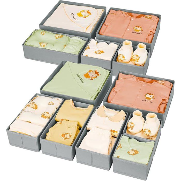 Organisateur Tiroir Rangement Vetement Boite Rangement Tissu Pliable Lot de 12 Non tissé Organiseur Lot de 12 Gris