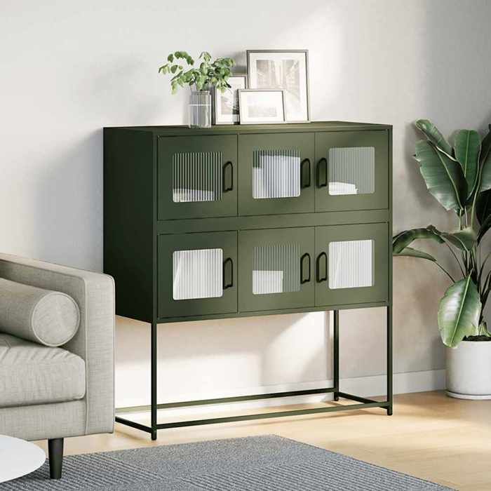 Buffet de rangement - Buffet vert olive 100 5x39x107 cm acier laminé à froid - Assemblage requis（8099）