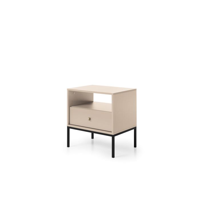 Table de chevet - 3XE LIVING - 53 6 x 56 2 x 39 cm - beige sable - structure métal noire - 1 tiroir et étagère