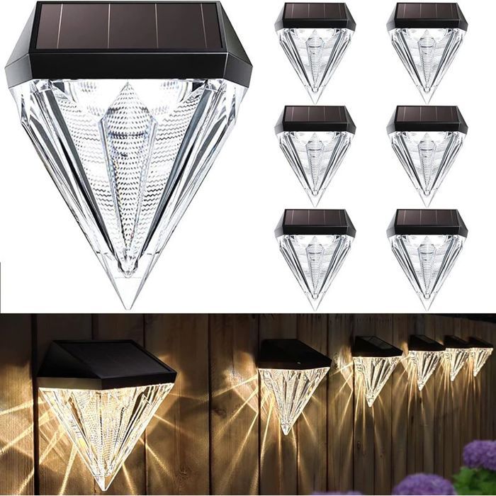 Lot de 6 lampes LED solaires étanches blanc chaud idéales pour jardin terrasse et escaliers – Classe A++