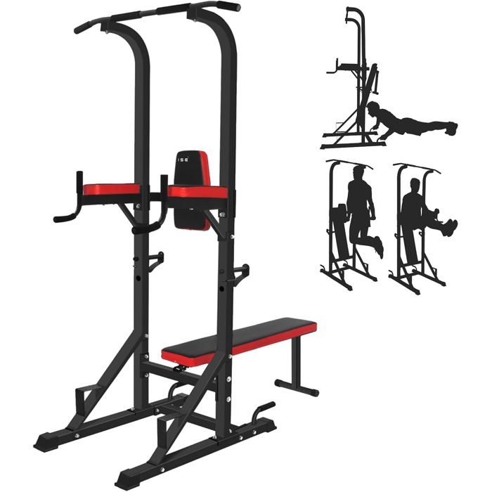 Chaise romaine multifonction avec barre de traction banc de musculation et support pour dips - Rouge/Noir 107 x 66 x 224 cm