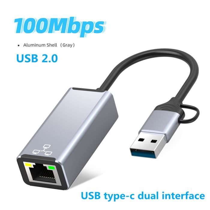 Adaptateur USB-C Vers Ethernet RJ45 - 10/100/1000 Mbps - Pour Ordinateur Portable, Tablette - Connexion Filaire Stable - 1