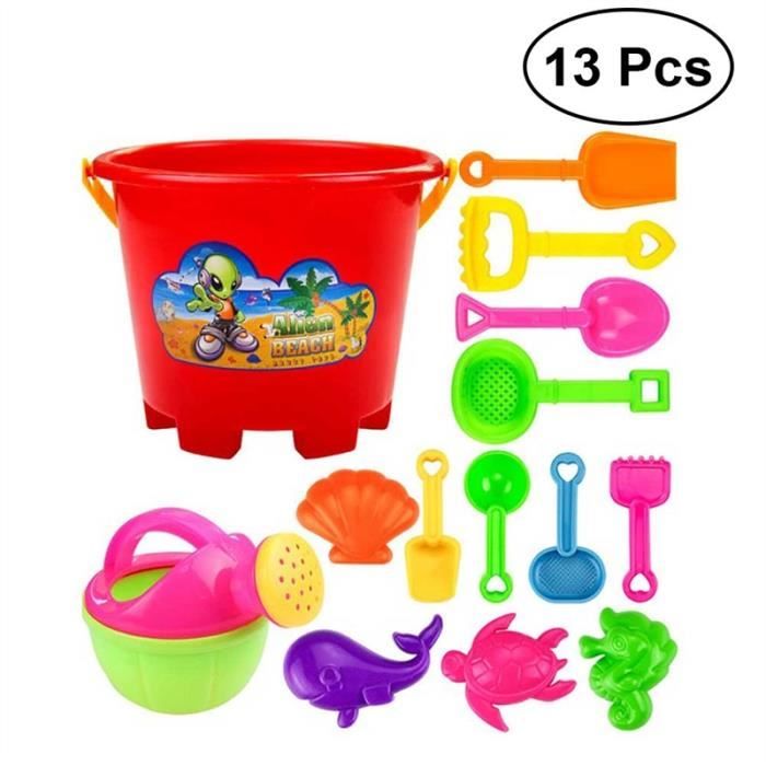 13pcs Chateau De Sable Outils Plage Set Multicolore Creatif Moule De Sable Kits Avec Des Moules De Dessin Anime Et Un Seau Cdiscount Jeux Jouets