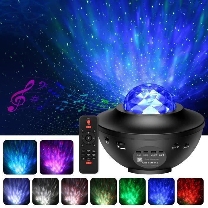 Veilleuse Enfant Musicale et Lumineuse, LED Veilleuse Etoile Projecteur Rotation + Minuterie + Télécommande + 10 Modes de Couleur