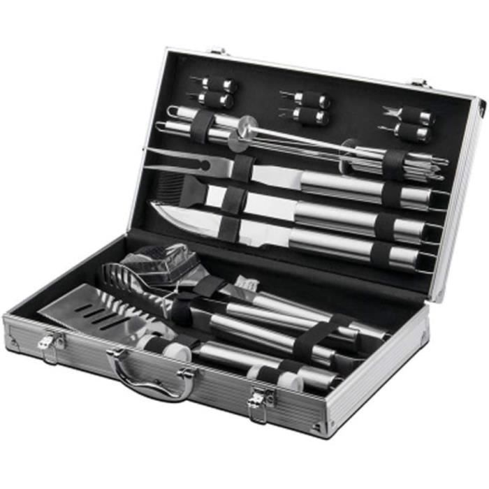 Set de 3 couverts pour barbecue eois et acier inoxydable avec pince à Set de 3 couverts pour barbecue eois et acier inoxydable avec pince à