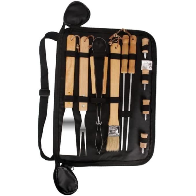 Kit Barbecue Homme En Boîte Bois | Spatule 3 En 1 Et Brosse Nettoyage Acier Inoxydable, Cadeau Fête Des Pères