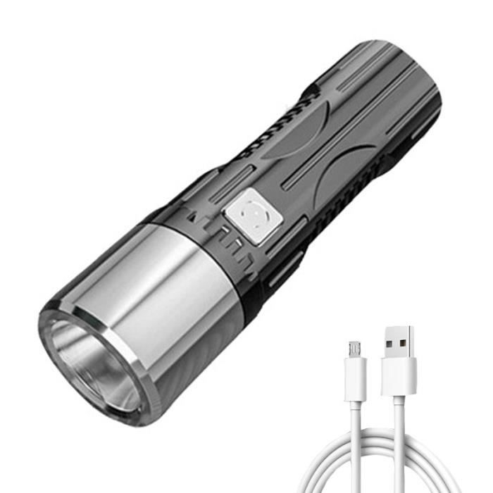 mini lampe de poche étanche ultra lumineuse - argent - rechargeable par usb - camping, aventure, usage extérieur
