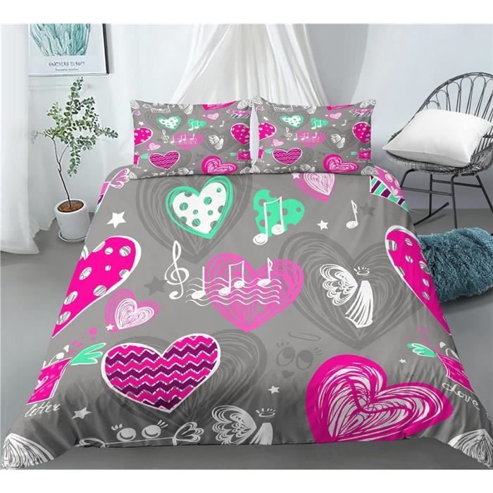 Housse De Couette Couleur De Dessin Animé De Coeur 200X200 Cm Parures