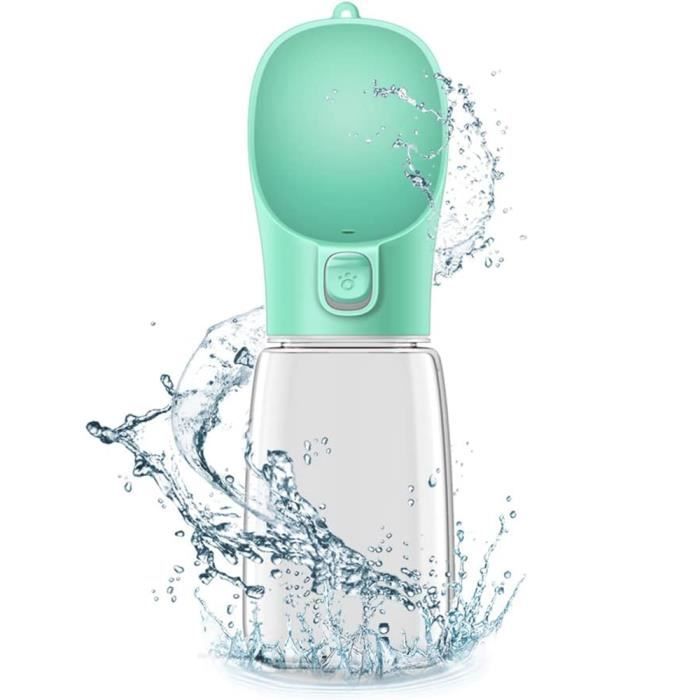 550ML Bouteille deau pour Chien Chat Distributeur deau Portable Gourde avec Bouton Lock et Filtre à Charbon Actif