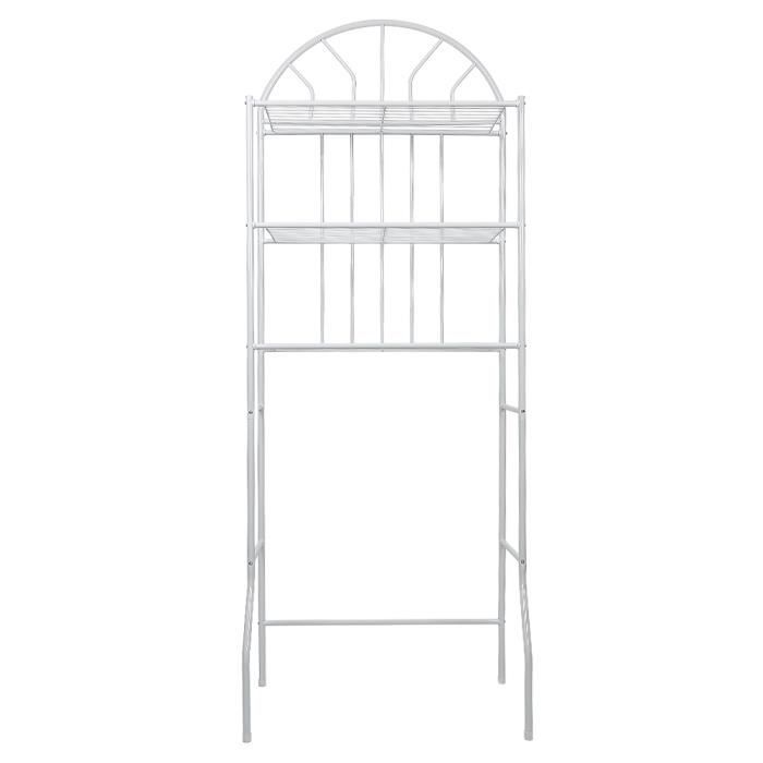 Etagère de rangement pour toilettes et machine à laver en métal - Blanc - 3 couches de rangement