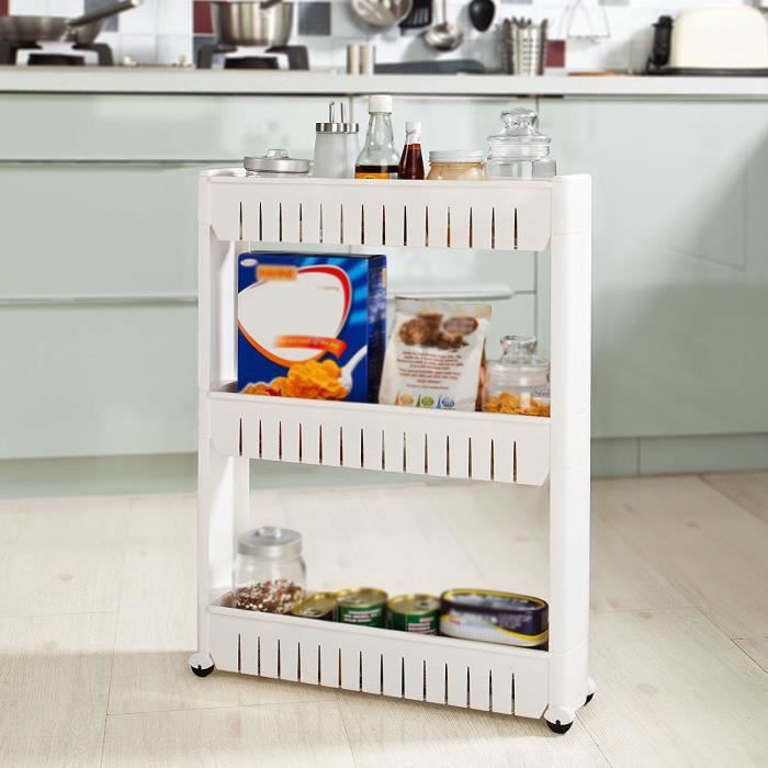 Chariot de stockage Meuble de rangement à roulettes Etagère de cuisine salle de bains - 3 étages Blanc Chariot de stockage Meuble de rangement à roulettes Etagère de cuisine salle de bains - 3 étages Blanc
