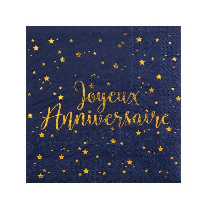 Serviettes Papier Joyeux Anniversaire Bleu Marine 33 X 33 Cm Bleu Fonce Cdiscount Maison