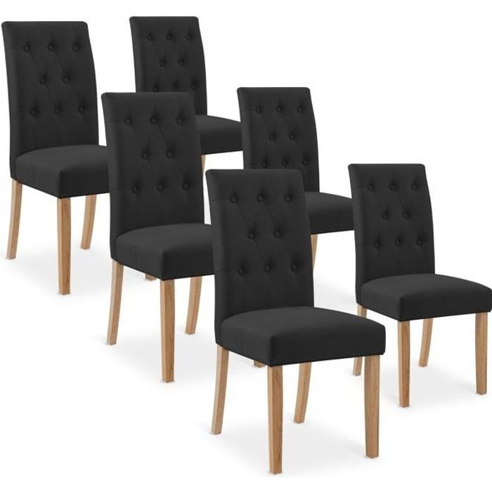 Lot de 6 chaises capitonnées Gaya tissu noir
