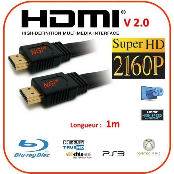 Câble hdmi 2.1 2m 8K 4K 120Hz Professionnel Ultra HD 2160p 3D HDR 48GB/Sec  eArc Blanc TechExpert