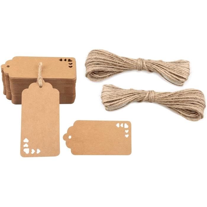 100 étiquettes Kraft Avec Ficelle Jute - 5,9 Cm