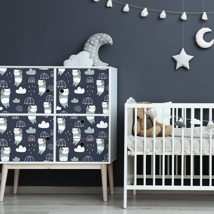 Sticker meuble enfant - Multicolore - Pandas et parapluie magique - 60 x 90 cm - Vinyle - Décoration chambre