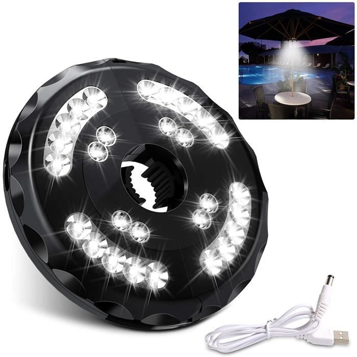 Lampe Parasol De Jardin 32 LED Rechargeable - Lumière Pour Parasol Avec 2 Modes, 72 Heures D'Autonomie, Clip Réglable Pour Extérieur Et Camping