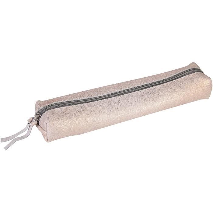 Trousse Slim Clairefontaine En Cuir D'agneau - 19,5x2,5x4 Cm, Effet Doré Textile, Fait Main En France