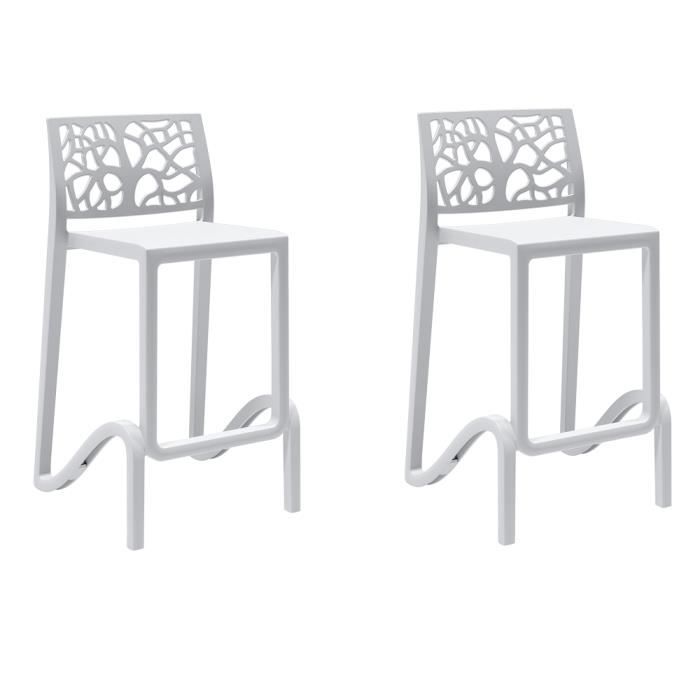 Tabouret haut - TETI - Blanc - Polypropylène - Set de 2 pièces - Hauteur dassise 65 cm