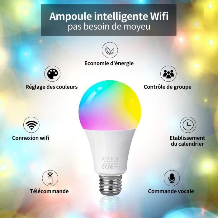 RGB Ampoule Connectee Alexa 10W 1000LM Ampoule Intelligente Wifi Led Smart Bulb E27 Compatible Avec Alexa/Google Home/Siri Aucun Hub Requis 1 Pack 