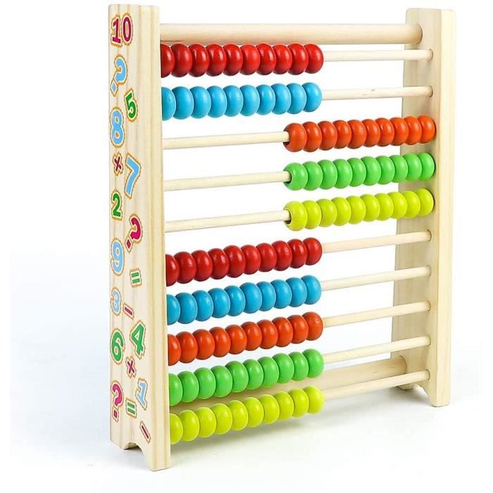 Boulier En Bois Montessori – 100 Perles, 120 Cartes Numériques, 100 Bâtons – Apprendre Calculs Et Couleurs – Cadeau