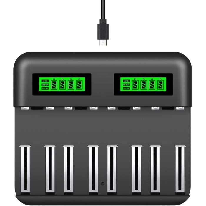 Chargeur Universel Intelligent 10 Compartiments Dlyfull M8 - Pour Li-Ion, Ni-MH, Ni-Cd, LiFePO4, 18650, AA, AAA, 9V