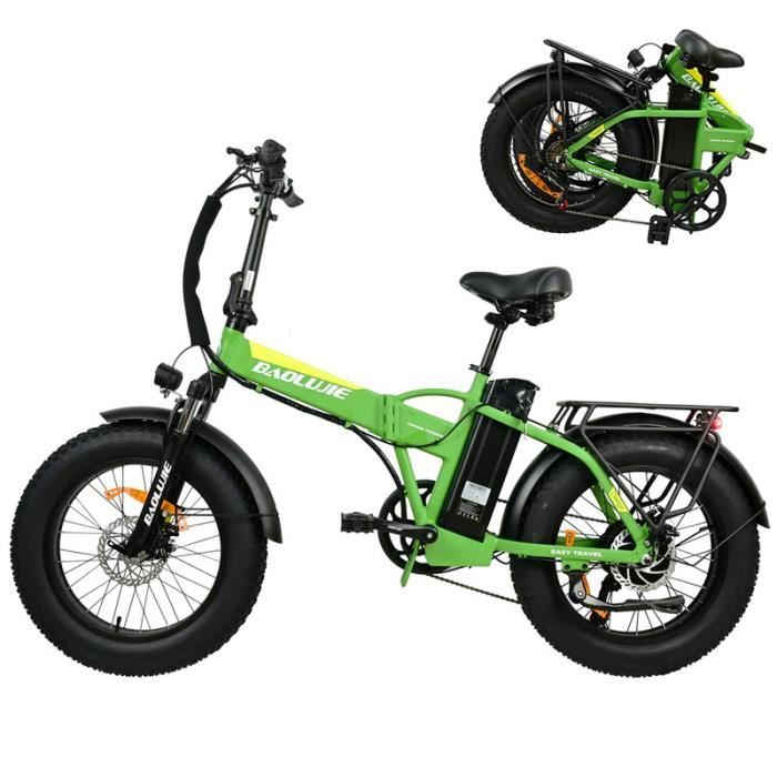 Vélo électrique pliable BAOLUJIE D1 - 1000W 48V 12.5AH - Shimano 7 vitesses - Pneus Tout-Terrain-Vert