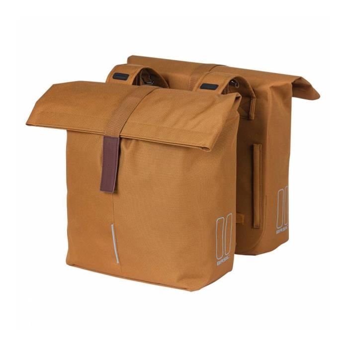 Sacoche arriere velo double basil city 28-32l fixation velcros sur porte bagage Marron camel 