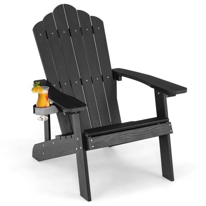 COSTWAY Fauteuil de Jardin Adirondack en HIPS Bois Massif Imperméable avec Porte-Gobelet Charge 170KG pour Piscine Terrasse Noir COSTWAY Fauteuil de Jardin Adirondack en HIPS Bois Massif Imperméable avec Porte-Gobelet Charge 170KG pour Piscine Terrasse Noir